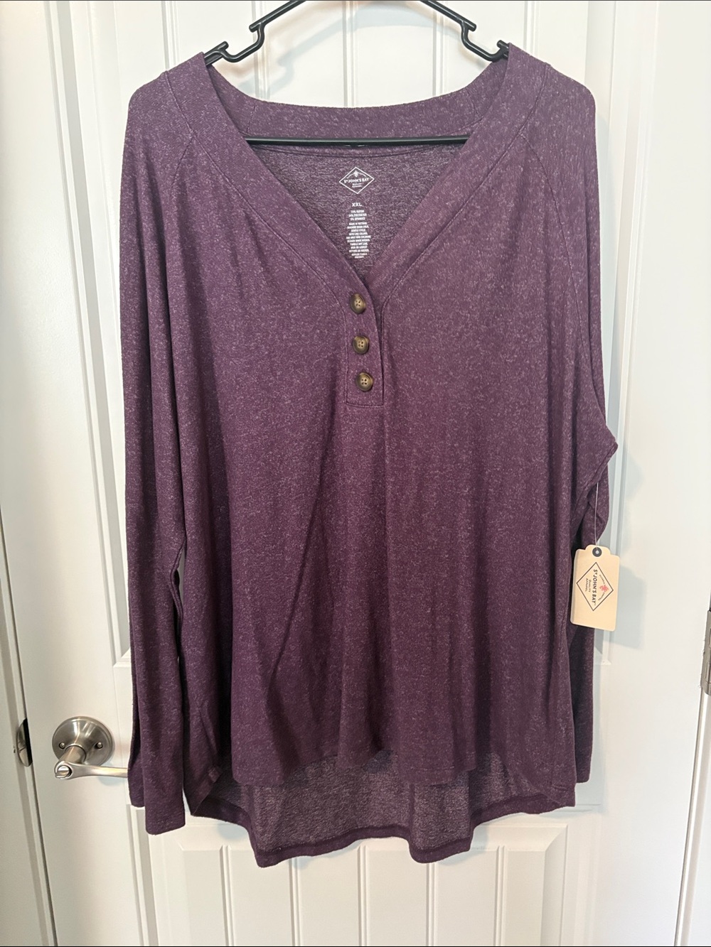 St. John's Bay Plum V-Neck Henley Long Sleeve Top - Picture 1 of 6